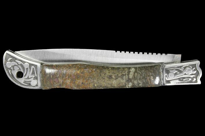 Pocketknife With Fossil Dinosaur Bone (Gembone) Inlays #136588